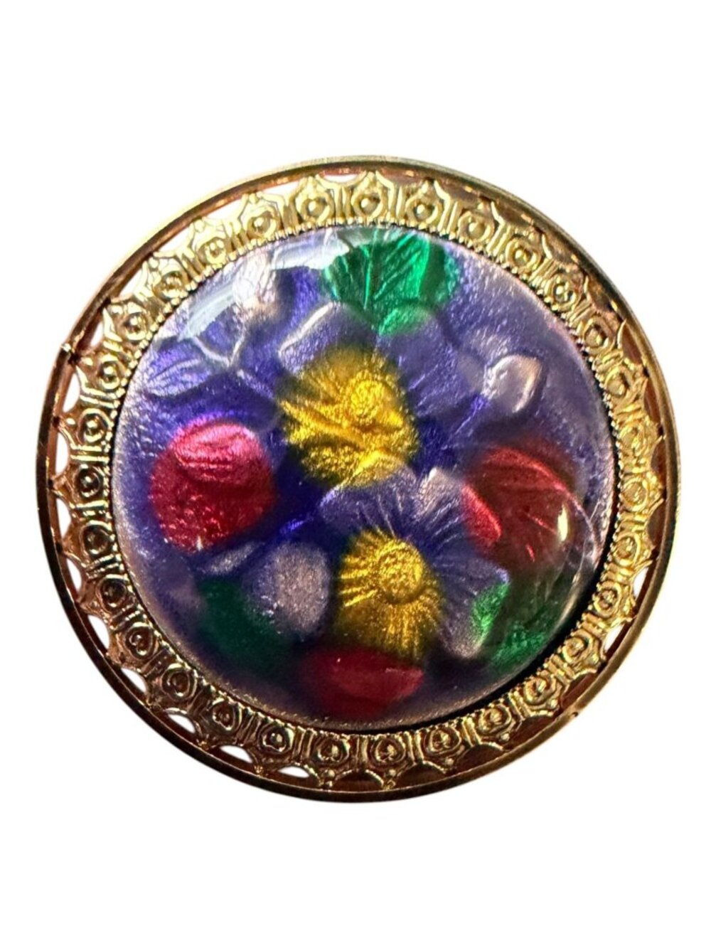 Vintage Reverse Carved Lucite Brooch Gold Tone Floral Pin 1950s New Old Stock